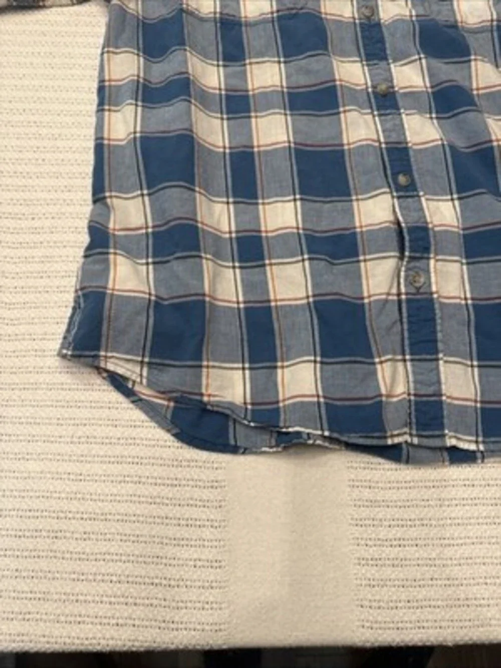 Eddie Bauer Shirt Men XL Blue Orange Check Short Sleeve Button Up